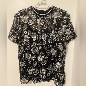 Laundry by Shelli Segal Chic Black & White Floral Sheer Blouse